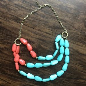 Turquoise and coral beaded high neck necklace